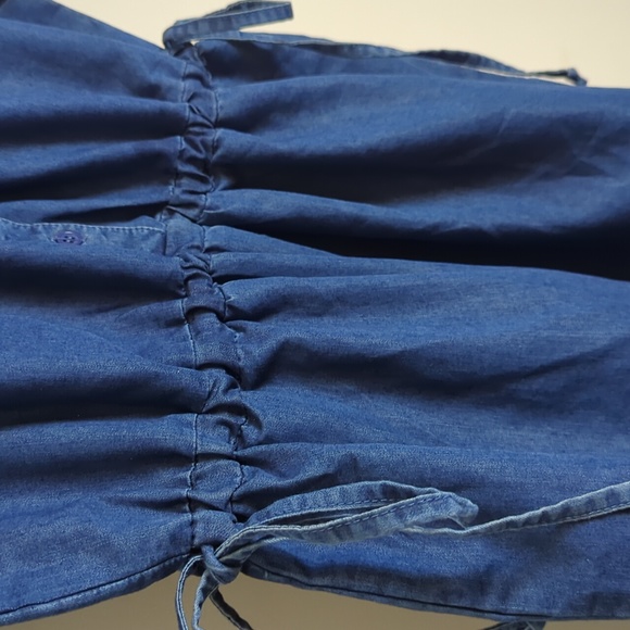 Cottagecore Denim Tiered Maxi Dress Drawing Tie Waist Women's Medium - Picture 3 of 11